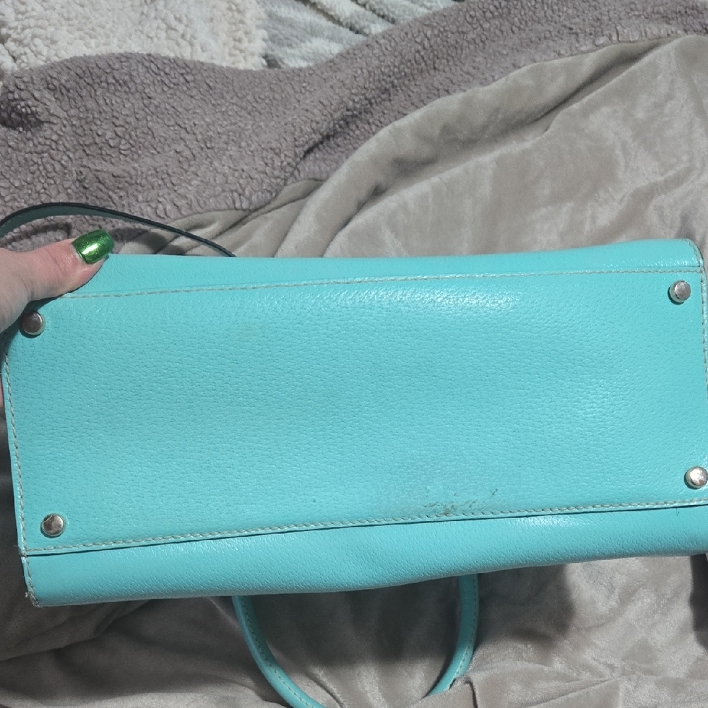 kate spade turquoise leather satchel with removable strap - Picture 7 of 8